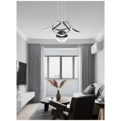 LAMPADARIO A SOSPENSIONE LED 65W BLACK LACE A NASTRI DESIGN MODERNO NERO LP-19