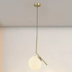 LAMPADARIO A SOSPENSIONE ATTACCO E27 ORO CON SFERA IN VETRO MODERNO MINIMAL 32828