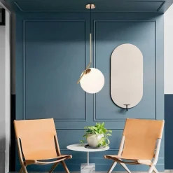 LAMPADARIO A SOSPENSIONE ATTACCO E27 ORO CON SFERA IN VETRO MODERNO MINIMAL 32828