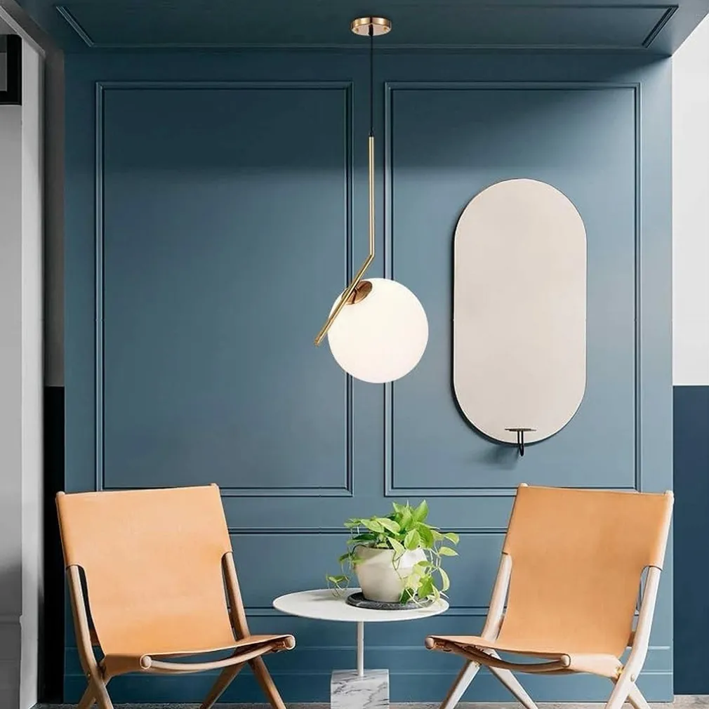 LAMPADARIO A SOSPENSIONE ATTACCO E27 ORO CON SFERA IN VETRO MODERNO MINIMAL 32828