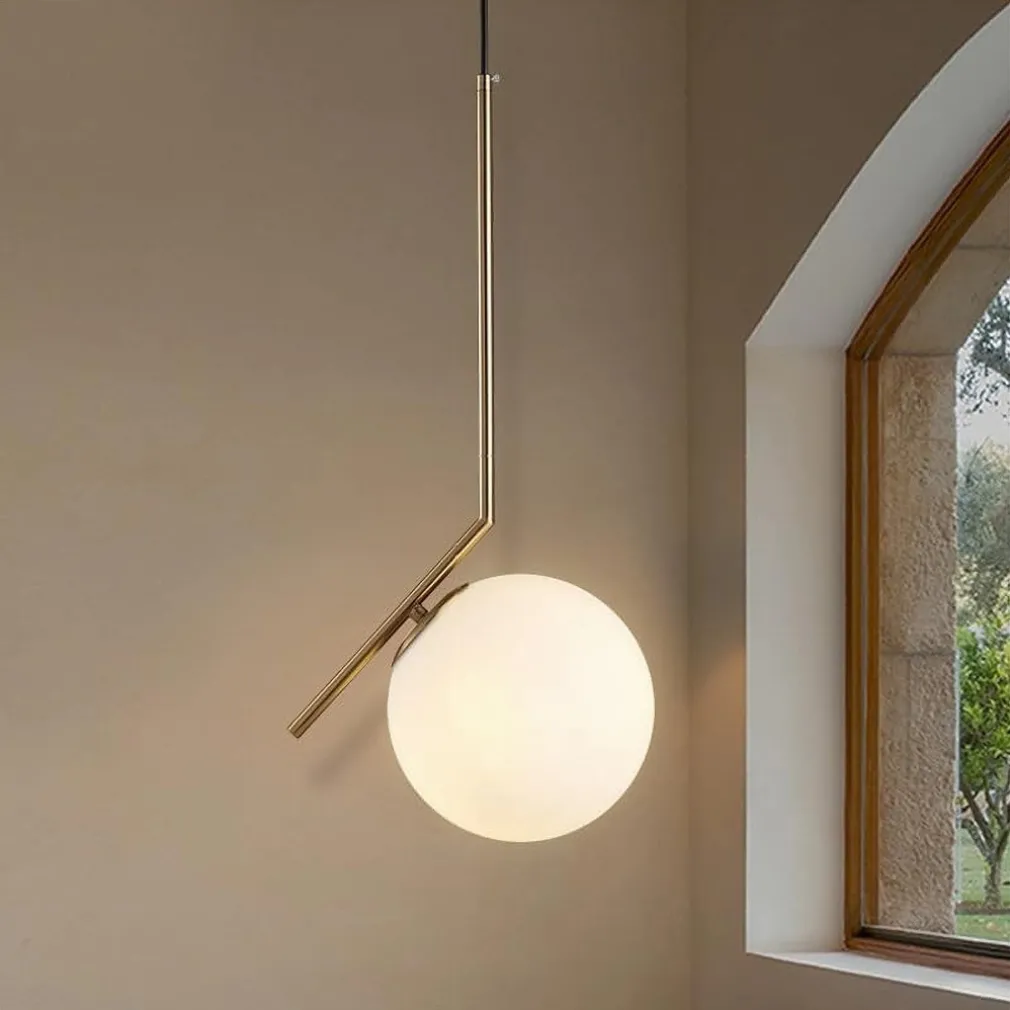 LAMPADARIO A SOSPENSIONE ATTACCO E27 ORO CON SFERA IN VETRO MODERNO MINIMAL 32828