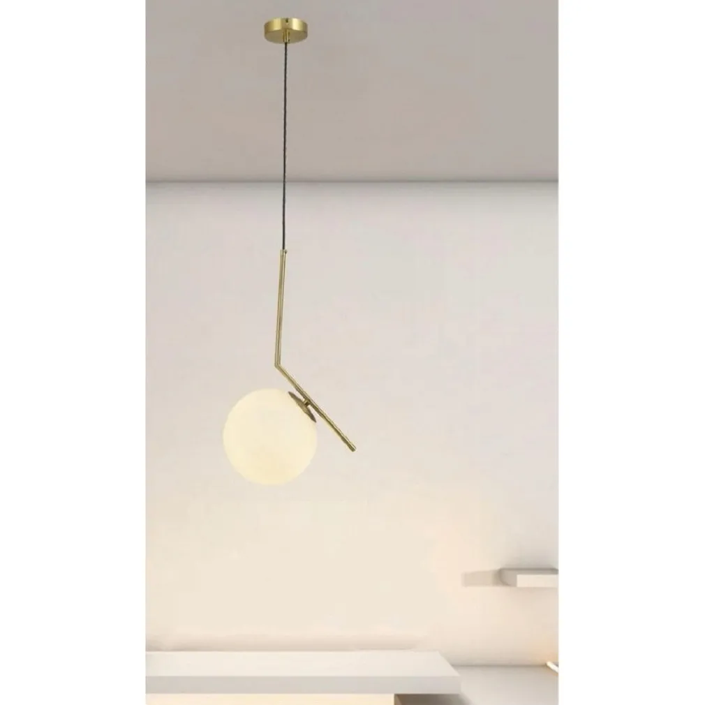 LAMPADARIO A SOSPENSIONE ATTACCO E27 ORO CON SFERA IN VETRO MODERNO MINIMAL 32828