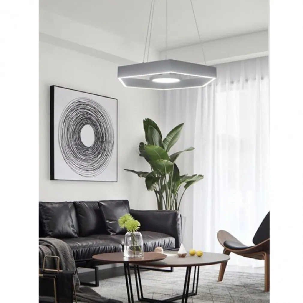 LAMPADARIO A SOSPENSIONE 34WATT LED ROMBO GRIGIO TONO BIANCO FREDDO 6500K LP-07G