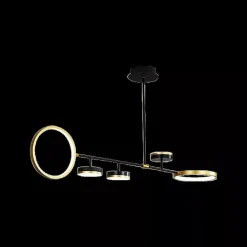 LAMPADARIO A SOSPENSIONE LED 37W CON 5 CERCHI ORIZZONTALE NERO ORO LUCE FREDDA 71361