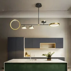 LAMPADARIO A SOSPENSIONE LED 37W CON 5 CERCHI ORIZZONTALE NERO ORO LUCE FREDDA 71361