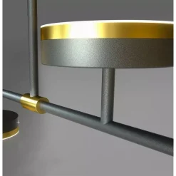 LAMPADARIO A SOSPENSIONE LED 37W CON 5 CERCHI ORIZZONTALE NERO ORO LUCE FREDDA 71361