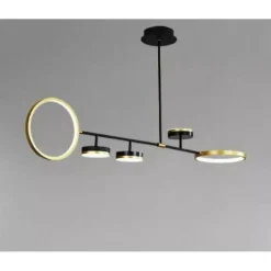 LAMPADARIO A SOSPENSIONE LED 37W CON 5 CERCHI ORIZZONTALE NERO ORO LUCE FREDDA 71361
