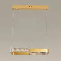 LAMPADARIO A SOSPENSIONE LED 24W RETTANGOLARE ORO CRISTALLO CON TELECOMANDO 32057