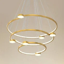 LAMPADARIO A SOSPENSIONE LED 96W 3 CERCHI CON TELECOMANDO DESIGN MODERNO ORO 71149
