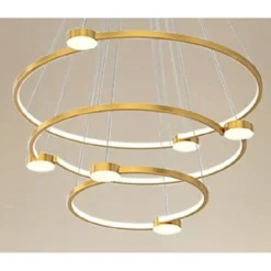 LAMPADARIO A SOSPENSIONE LED 96W 3 CERCHI CON TELECOMANDO DESIGN MODERNO ORO 71149
