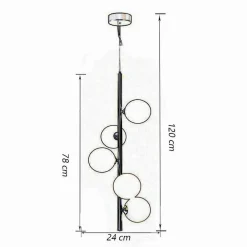 LAMPADARIO A SOSPENSIONE BRONZO 5 SFERE LAMPADA SOFFITTO CON STELO VERTICALE A95