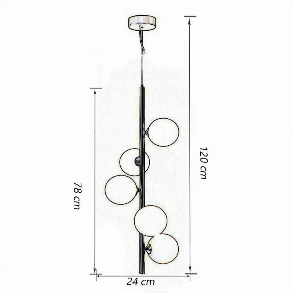 LAMPADARIO A SOSPENSIONE BRONZO 5 SFERE LAMPADA SOFFITTO CON STELO VERTICALE A95