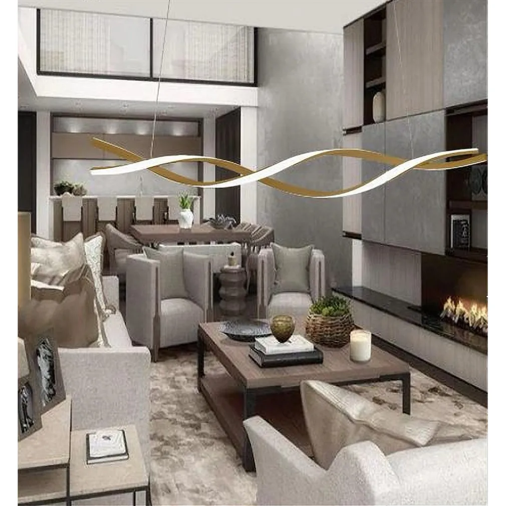 LAMPADARIO A SOSPENSIONE LUCE 3000K-6500K LED 48W ORO SPIRALE VORTICE ORIZZONTALE 01110