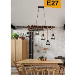 LAMPADARIO A SOSPENSIONE 5 PORTALAMPADA CORDA LAMPADA VINTAGE COUNTRY E27 A91-5