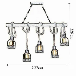 LAMPADARIO A SOSPENSIONE 5 PORTALAMPADA CORDA LAMPADA VINTAGE COUNTRY E27 A91-5