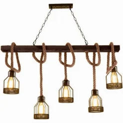 LAMPADARIO A SOSPENSIONE 5 PORTALAMPADA CORDA LAMPADA VINTAGE COUNTRY E27 A91-5