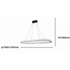 LAMPADARIO A SOSPENSIONE LED 82 W OVALE LAMPADA ORIZZONTALE CRISTALLO NERO 31982