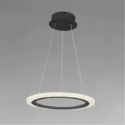 LAMPADARIO A SOSPENSIONE LED 24 WATT CERCHIO ANELLO EFFETTO CRISTALLO NERO 31906