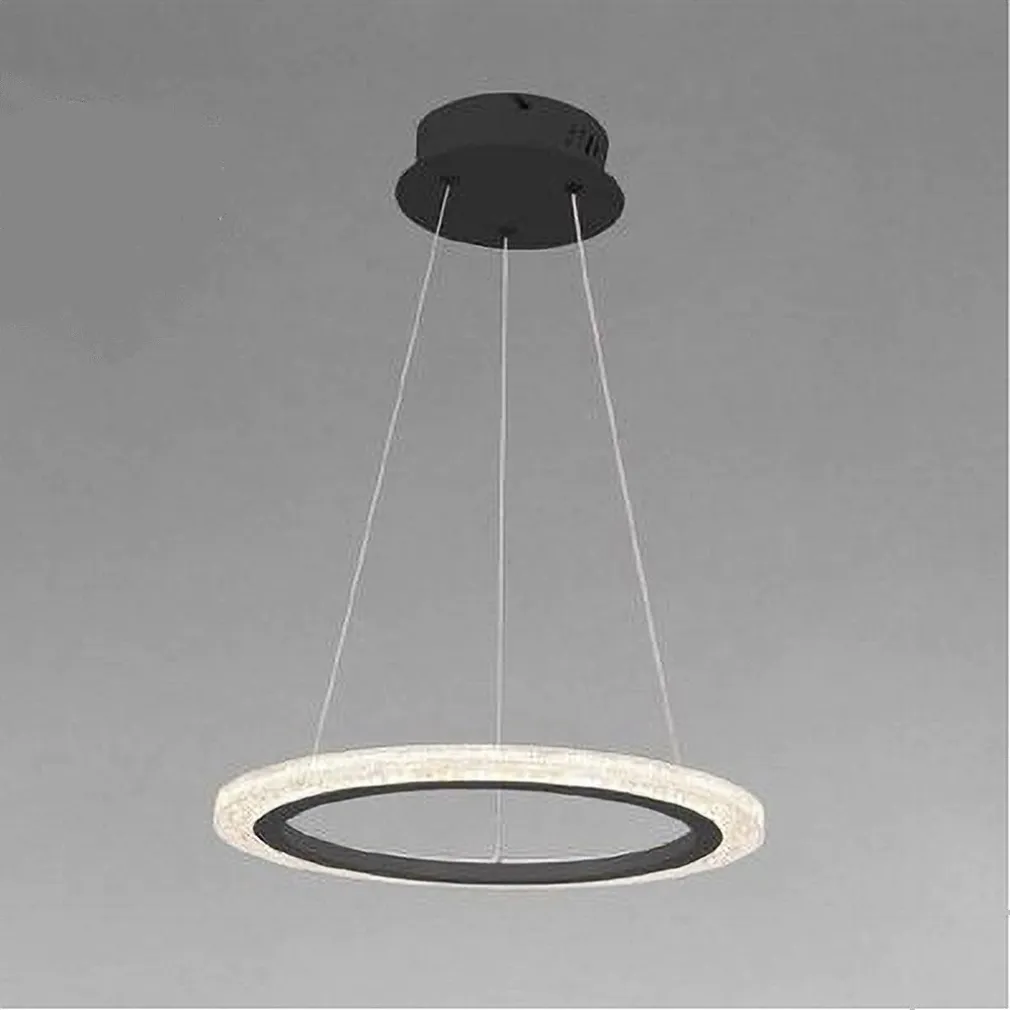LAMPADARIO A SOSPENSIONE LED 24 WATT CERCHIO ANELLO EFFETTO CRISTALLO NERO 31906