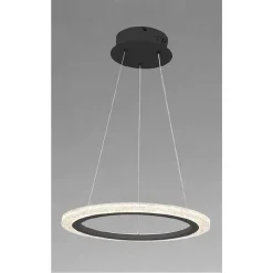 LAMPADARIO A SOSPENSIONE LED 24 WATT CERCHIO ANELLO EFFETTO CRISTALLO NERO 31906