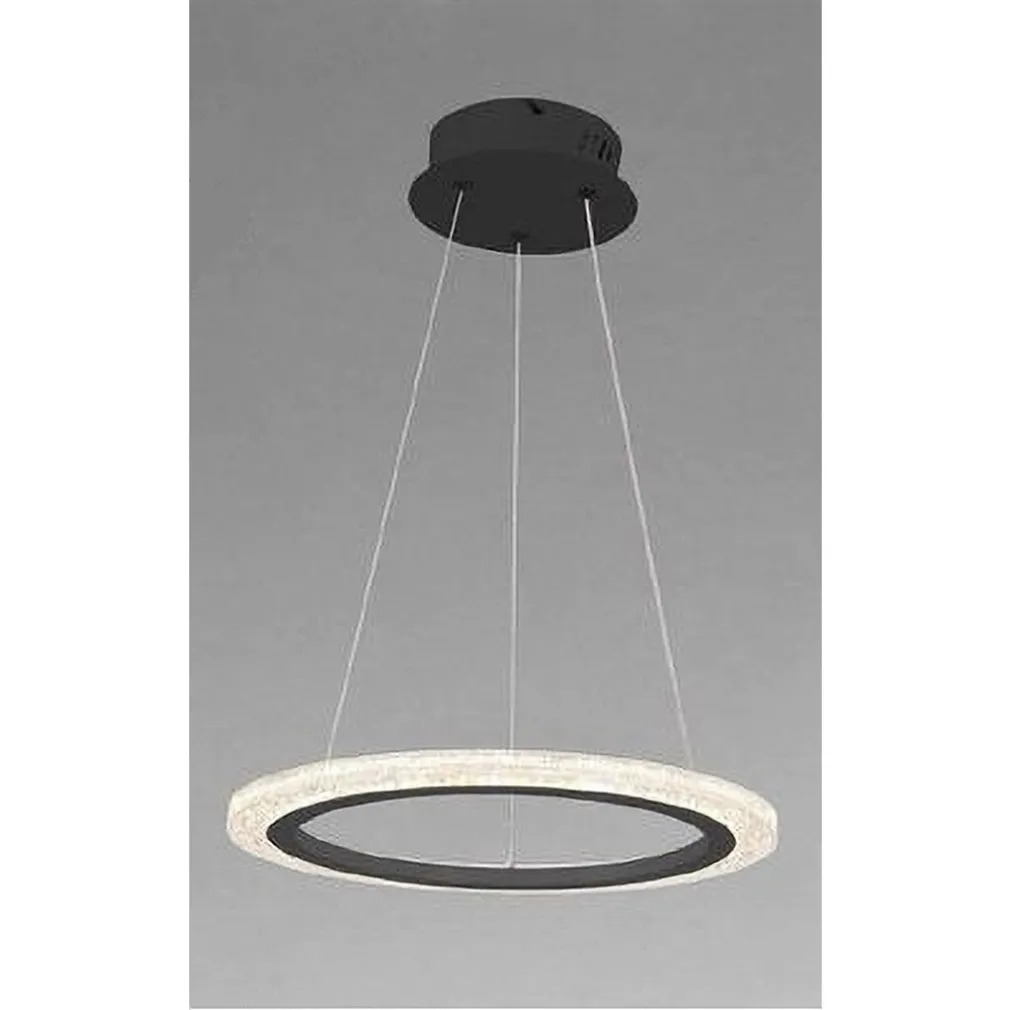 LAMPADARIO A SOSPENSIONE LED 24 WATT CERCHIO ANELLO EFFETTO CRISTALLO NERO 31906
