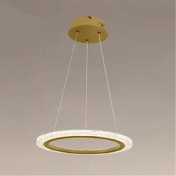 LAMPADARIO A SOSPENSIONE LED 24 WATT CERCHIO ANELLO EFFETTO CRISTALLO ORO 31913