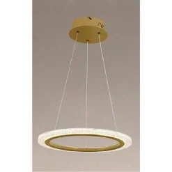 LAMPADARIO A SOSPENSIONE LED 24 WATT CERCHIO ANELLO EFFETTO CRISTALLO ORO 31913