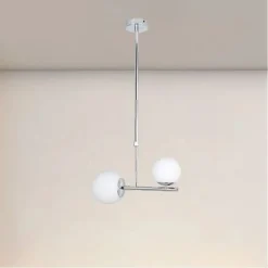 LAMPADARIO A SOSPENSIONE ARGENTO CON 2 SFERE IN VETRO BIANCO ATTACCO G9 E27 33498