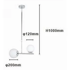 LAMPADARIO A SOSPENSIONE ARGENTO CON 2 SFERE IN VETRO BIANCO ATTACCO G9 E27 33498