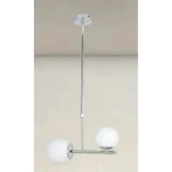 LAMPADARIO A SOSPENSIONE ARGENTO CON 2 SFERE IN VETRO BIANCO ATTACCO G9 E27 33498