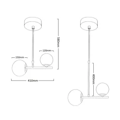 LAMPADARIO A SOSPENSIONE ARGENTO CON 2 SFERE IN VETRO BIANCO ATTACCO G9 E27 33498