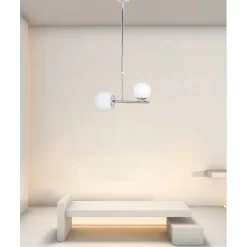 LAMPADARIO A SOSPENSIONE ARGENTO CON 2 SFERE IN VETRO BIANCO ATTACCO G9 E27 33498