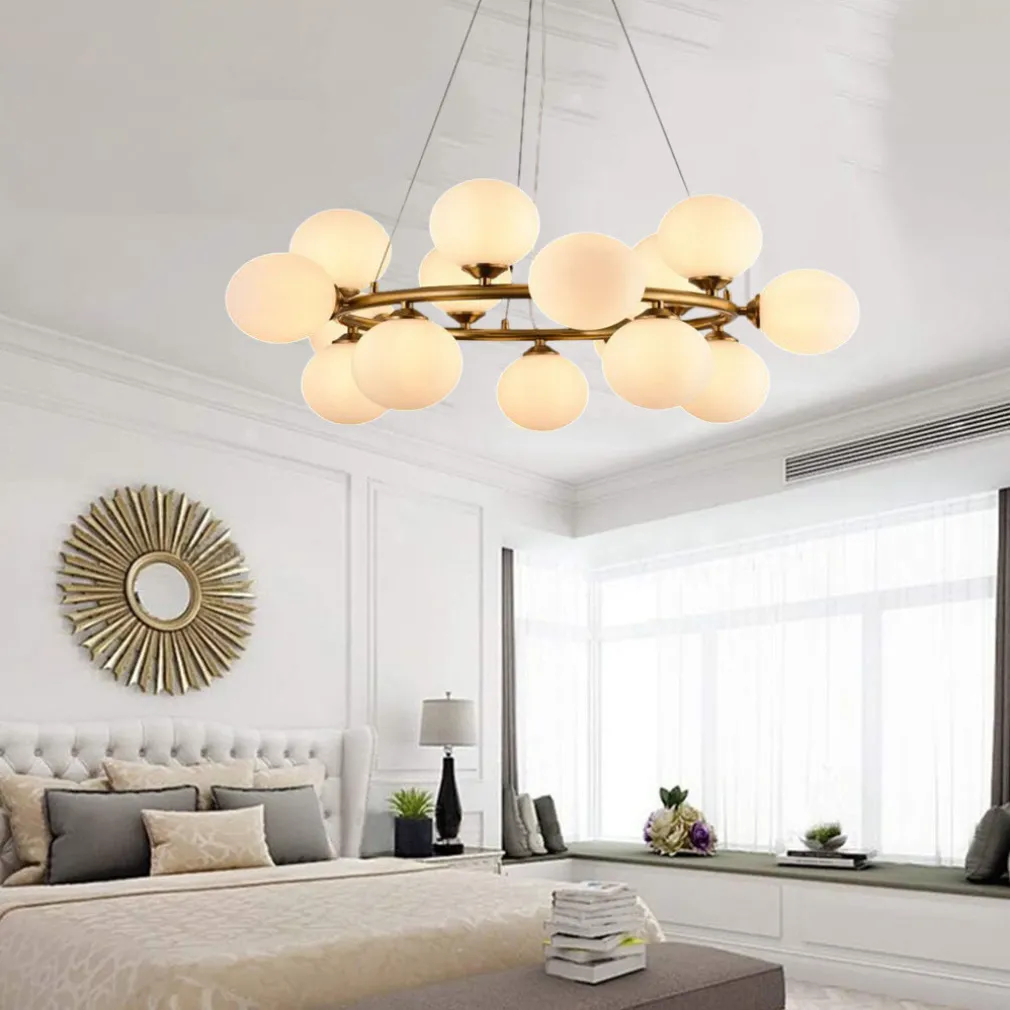 LAMPADARIO A SOSPENSIONE CONTEMPORANEO IN METALLO BRONZO CON 15 SFERE ATTACCO G9 B94