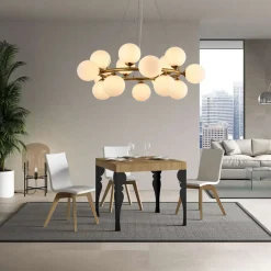 LAMPADARIO A SOSPENSIONE CONTEMPORANEO IN METALLO BRONZO CON 15 SFERE ATTACCO G9 B94