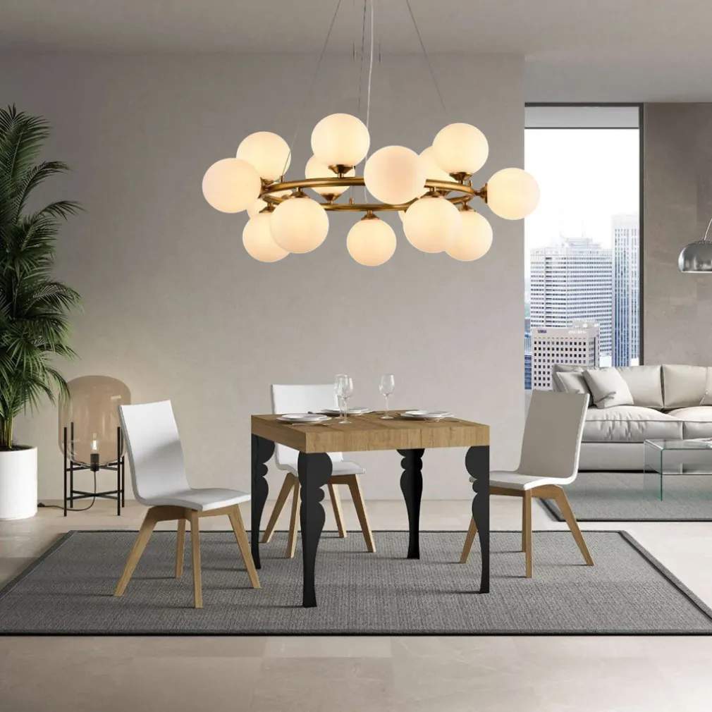 LAMPADARIO A SOSPENSIONE CONTEMPORANEO IN METALLO BRONZO CON 15 SFERE ATTACCO G9 B94