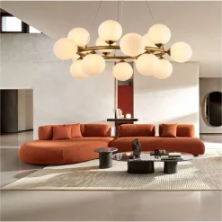 LAMPADARIO A SOSPENSIONE CONTEMPORANEO IN METALLO BRONZO CON 15 SFERE ATTACCO G9 B94