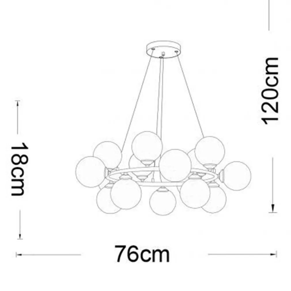 LAMPADARIO A SOSPENSIONE CONTEMPORANEO IN METALLO BRONZO CON 15 SFERE ATTACCO G9 B94