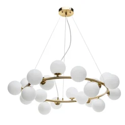 LAMPADARIO A SOSPENSIONE CONTEMPORANEO IN METALLO BRONZO CON 15 SFERE ATTACCO G9 B94