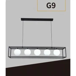 LAMPADARIO A SOSPENSIONE DA SOFFITTO CONTEMPORANEO NERO CON 5 SFERE VETRO G9 B89