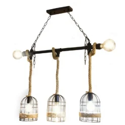 LAMPADARIO A SOSPENSIONE STILE INDUSTRIALE IN METALLO CORDA CANAPA RETRÒ B60-5