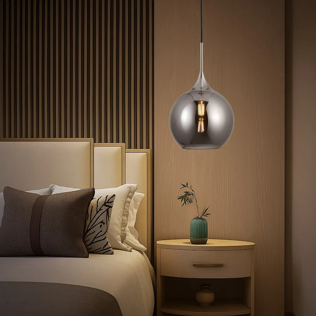 LAMPADARIO A SOSPENSIONE DECORATIVA IN METALLO CON SFERA IN VETRO ATTACCO E27 IP20 A72
