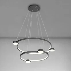 LAMPADARIO A SOSPENSIONE LED 60W 2 CERCHI CON TELECOMANDO DESIGN MODERNO NERO 71125