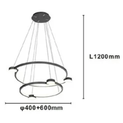 LAMPADARIO A SOSPENSIONE LED 60W 2 CERCHI CON TELECOMANDO DESIGN MODERNO NERO 71125