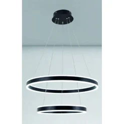 LAMPADARIO A SOSPENSIONE LED MODERNO DOPPIO CERCHIO NERO 58W CON TELECOMANDO 31876
