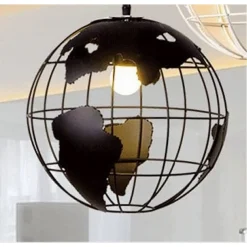 LAMPADARIO A SOSPENSIONE MAPPAMONDO E27 IN METALLO NERO SFERA GLOBO SOSPESO 33948