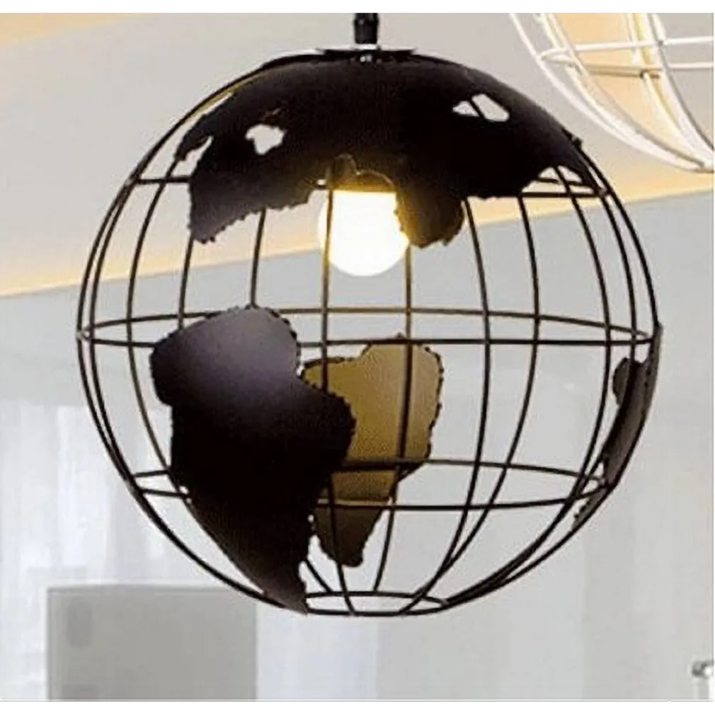 LAMPADARIO A SOSPENSIONE MAPPAMONDO E27 IN METALLO NERO SFERA GLOBO SOSPESO 33948