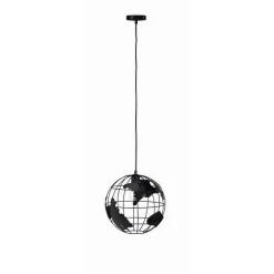 LAMPADARIO A SOSPENSIONE MAPPAMONDO E27 IN METALLO NERO SFERA GLOBO SOSPESO 33948
