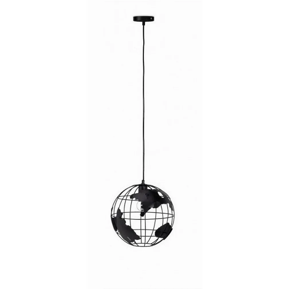 LAMPADARIO A SOSPENSIONE MAPPAMONDO E27 IN METALLO NERO SFERA GLOBO SOSPESO 33948