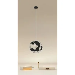 LAMPADARIO A SOSPENSIONE MAPPAMONDO E27 IN METALLO NERO SFERA GLOBO SOSPESO 33948