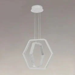 LAMPADARIO A SOSPENSIONE LED 48W ESAGONALE EFFETTO CRISTALLO MODERNO BIANCO 31838